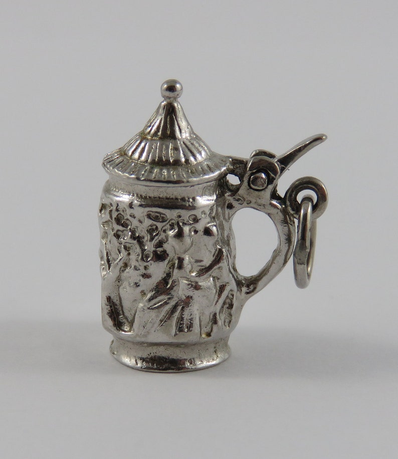 Beer Stein With People Dancing Mechanical Sterling Silver Vintage Charm For Bracelet
