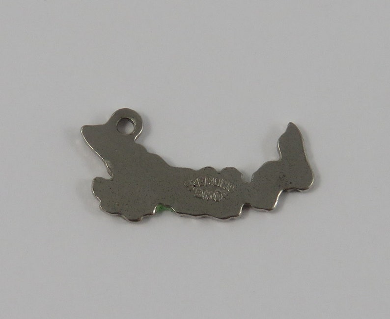 Green Enamel Map of Prince Edward Island Sterling Silver Vintage Charm For Bracelet