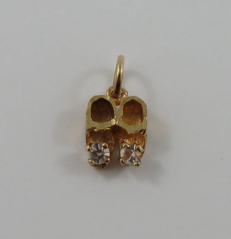 Baby Booties With Clear Stones 9K Gold Vintage Charm For Bracelet