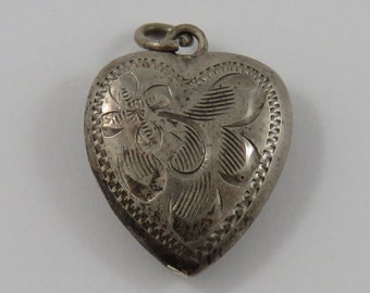 Puffy Heart Sterling Silver Vintage Charm For Bracelet