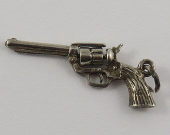 Pistolet revolver mécanique en argent sterling à breloque vintage pour bracelet