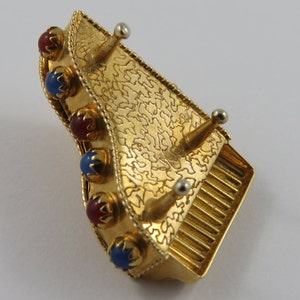 Grand Piano With Red & Blue Stones Mechanical 18K Gold Vintage Charm For Bracelet image 8