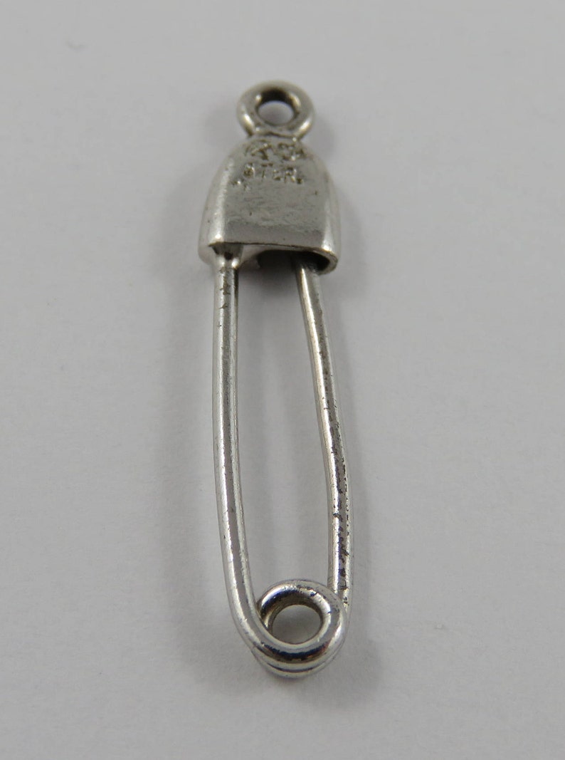 Safety Pin Mechanical Sterling Silver Vintage Charm For Bracelet