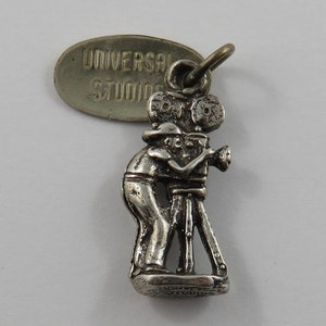 Man Working Movie Projector With Universal Studios Tag Sterling Silver Vintage Charm For Bracelet