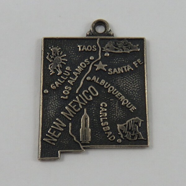 Map of New Mexico State Sterling Silver Vintage Charm For Bracelet