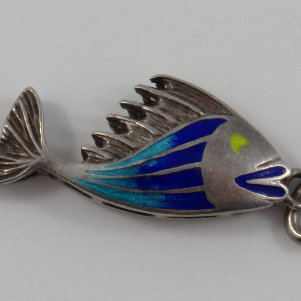 Blue Enamel Fish Sterling Silver Vintage Charm For Bracelet