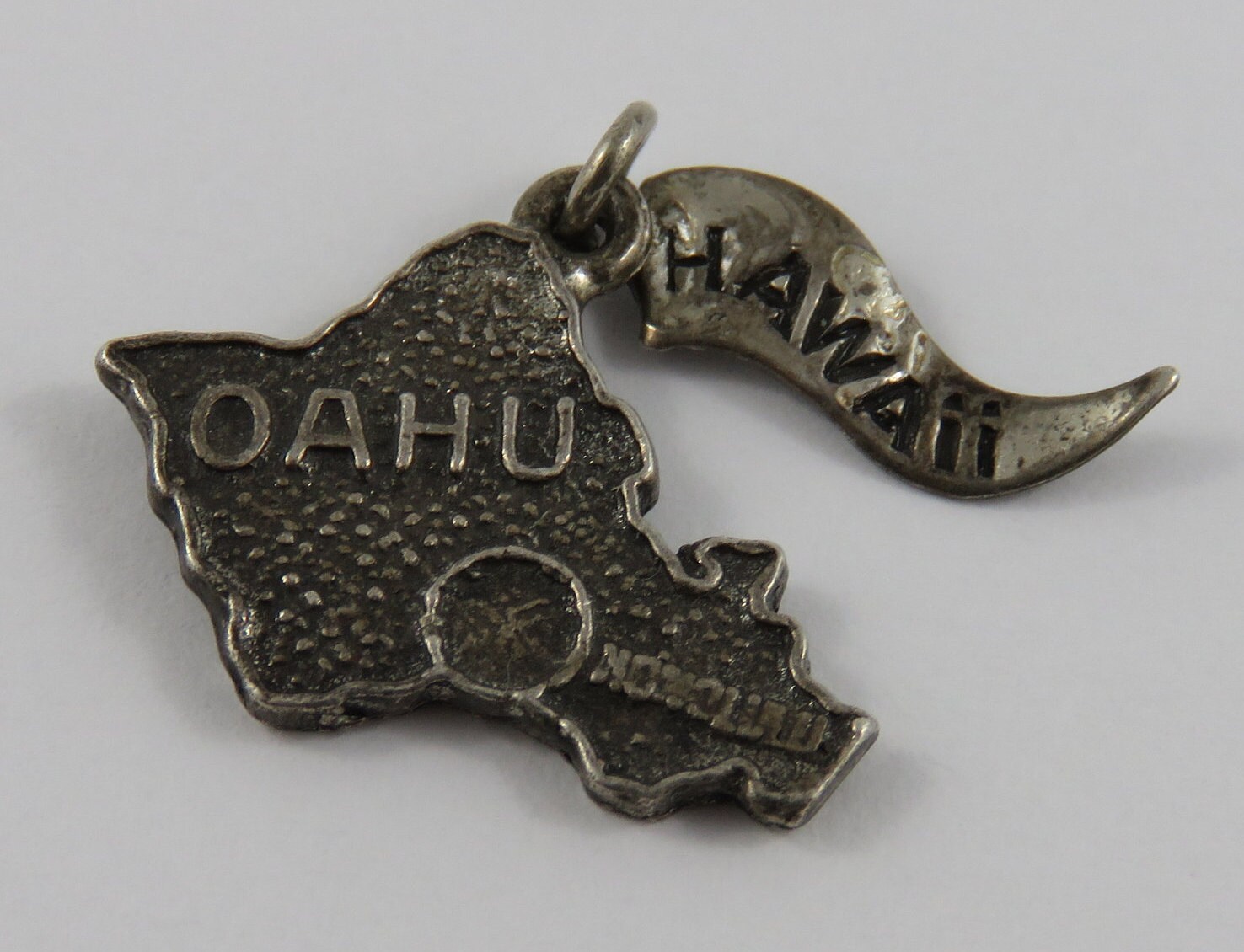 Map of Oahu With Hawaii Tag Sterling Silver Vintage Charm for Etsy
