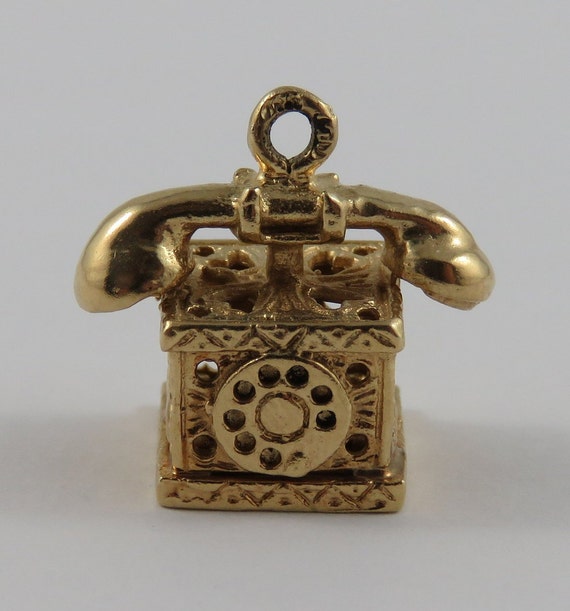 Vintage 14 Karat Yellow Gold Rotary Dial Telephone Charm #4178