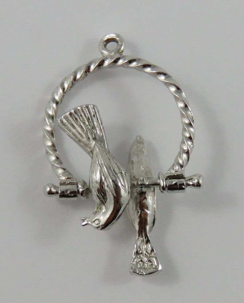 Love Birds on a Ring Mechanical Sterling Silver Vintage Charm For Bracelet