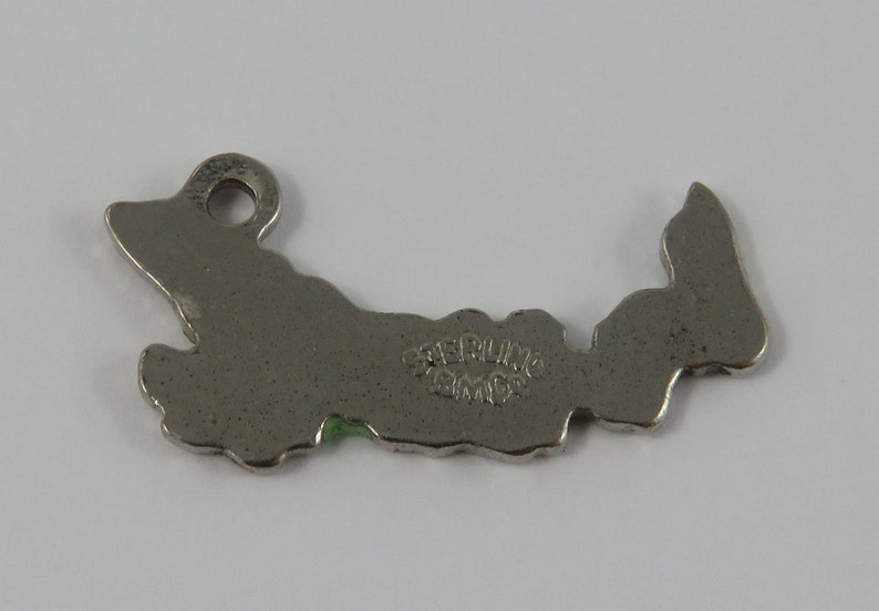 Green Enamel Map of Prince Edward Island Sterling Silver Vintage Charm For Bracelet
