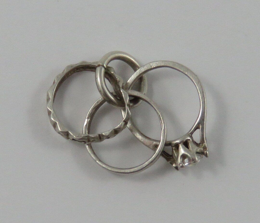 Three Rings of Marriage Set Engagement Ring With Clear Stone, Wedding