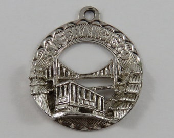 San Francisco Golden Gate Bridge, Redwood Trees, & Cable Car Sterling Silver Vintage Charm For Bracelet