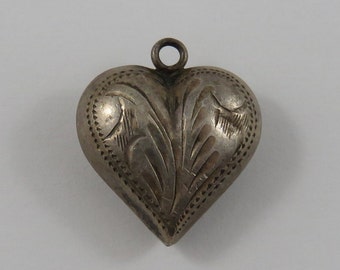 Puffy Heart Sterling Silver Vintage Charm For Bracelet