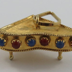 Grand Piano With Red & Blue Stones Mechanical 18K Gold Vintage Charm For Bracelet image 4