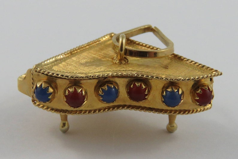 Grand Piano With Red & Blue Stones Mechanical 18K Gold Vintage Charm For Bracelet image 4