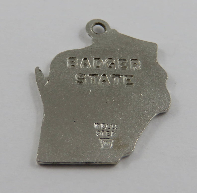 Green Enamel Map of Wisconsin State Badger State Sterling Silver Vintage Charm For Bracelet