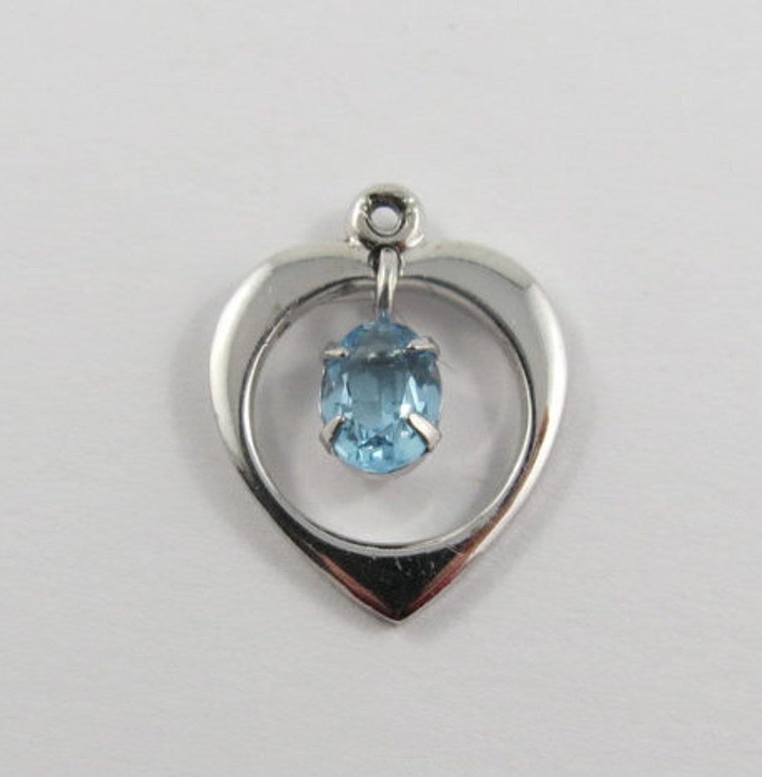 Heart Outline With Hanging Blue Stone Mechanical Sterling - Etsy