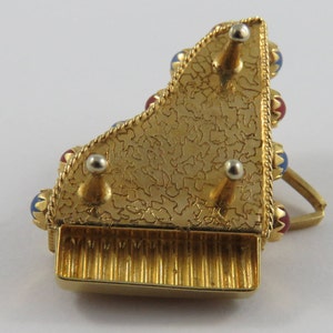 Grand Piano With Red & Blue Stones Mechanical 18K Gold Vintage Charm For Bracelet image 9