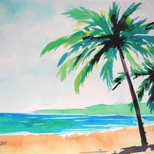 Obra de arte original, pintura de acuarela original 8 x 10, pintura de paisaje tropical, paisaje marino, no es una impresión o una copia