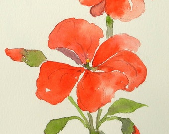 Original Artwork, Original Watercolor Floral Painting 5 x 7 Inches, Original Watercolor Geranium Painting, Not a Print or a Copy