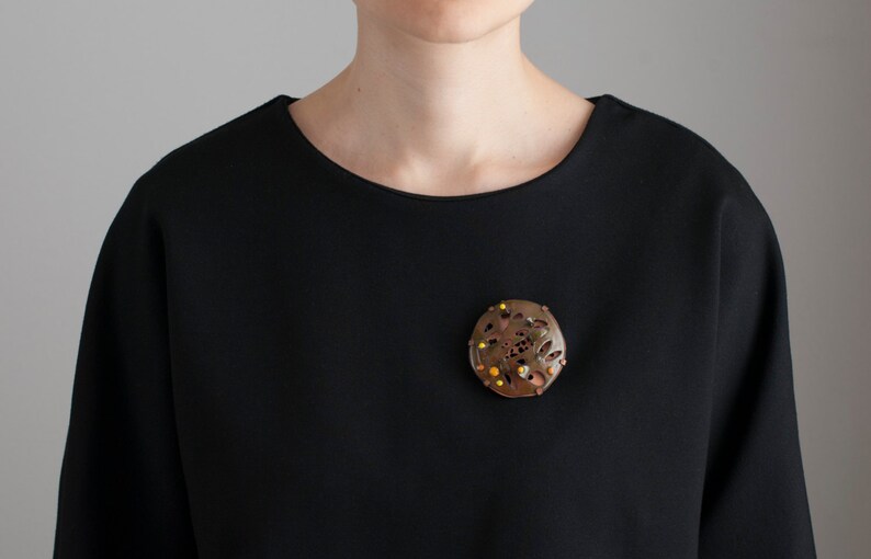 Author jewelry Unique brooch Enamel jewelry Contemporary art brooch Art jewelry Green enamel brooch