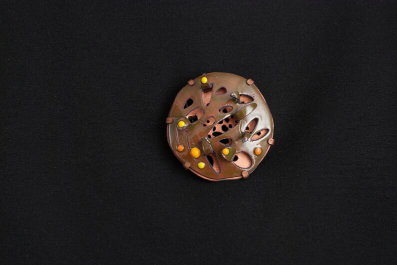 Author jewelry Unique brooch Enamel jewelry Contemporary art brooch Art jewelry Green enamel brooch