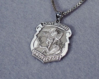 Sterling Silver StMichael Police Badge Pendant - Engravable Patron S -  Clothed with Truth