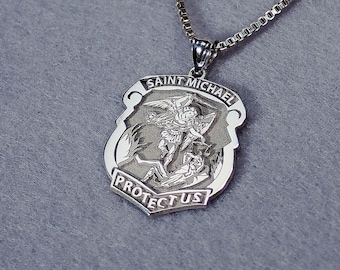 Sterling Silver StMichael Police Badge Pendant - Engravable Patron S -  Clothed with Truth