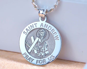 Saint Andrew Medal • Saint Andrew Necklace • Saint Andrew Round Religious Medal Necklace