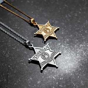 Sheriff Badge • Sheriff Badge Necklace • Personalized Sheriff Badge with Any Department • Sheriff Birthday Badge Gift