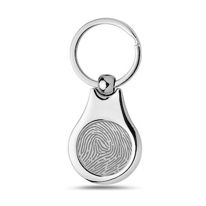 Fingerprint Keychain, Stainless Steel Custom Fingerprint Round Keychain, Fingerprint Memorial Keychain Gift