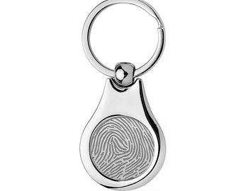 Stainless Steel Custom Fingerprint Round Keychain • Fingerprint Memorial Keychain Gift • Fingerprint Keychain Jewelry