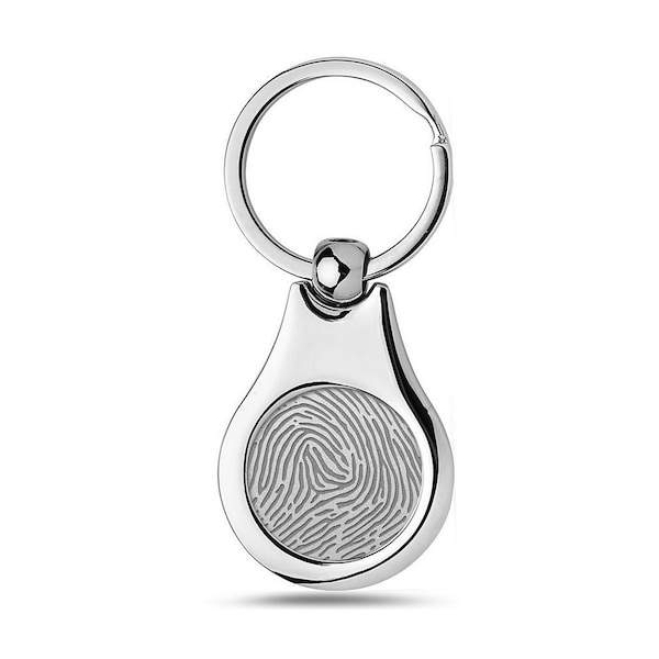 Stainless Steel Custom Fingerprint Round Keychain • Fingerprint Memorial Keychain Gift • Fingerprint Keychain Jewelry