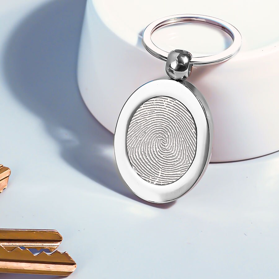 Stainless Steel Custom Fingerprint Oval Keychain - Etsy