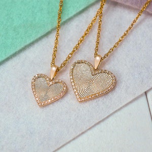 Diamond Frame Heart Fingerprint Necklace, Diamond Fingerprint Necklace