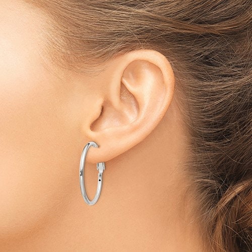 Sterling Silver 2x30mm Omega Back Hoop Earrings - Etsy