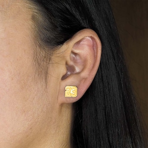 May include: Gold-coloured earring with the number 23 in a block font.