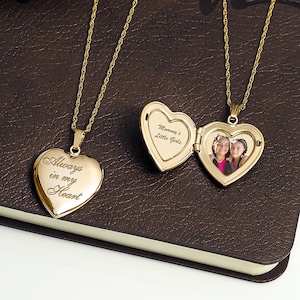 Locket Necklace • 14k Gold Always In My Heart Locket • Always in My Heart Locket Necklace • Picture Locket Necklace in Yellow Gold