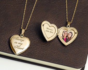 Heart Locket Necklace • 14k Gold Always In My Heart Locket • Always in My Heart Locket Necklace • Picture Locket Necklace in Yellow Gold