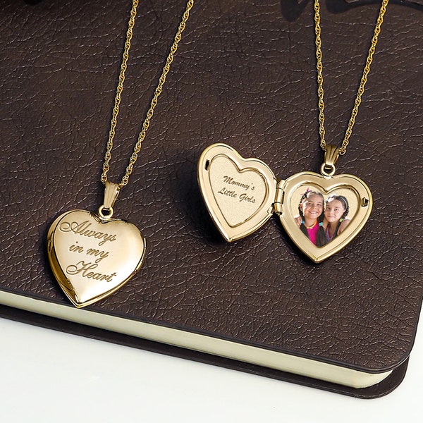 Locket Necklace • 14k Gold Always In My Heart Locket • Always in My Heart Locket Necklace • Picture Locket Necklace in Yellow Gold