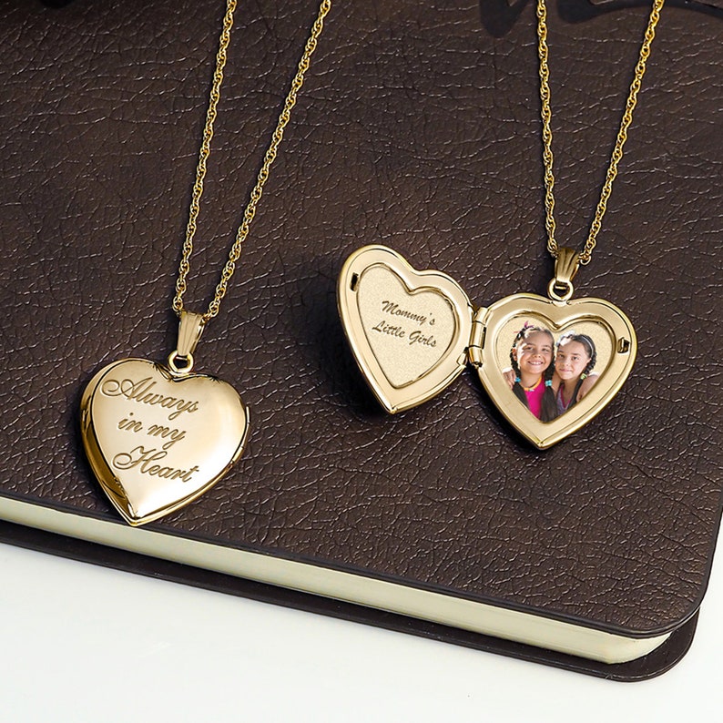 Locket Necklace 14k Gold Always In My Heart Locket Always in My Heart Locket Necklace Picture Locket Necklace in Yellow Gold image 1