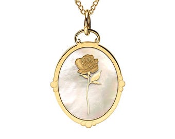 Personalized Birth Flower Ornate Oval Necklace