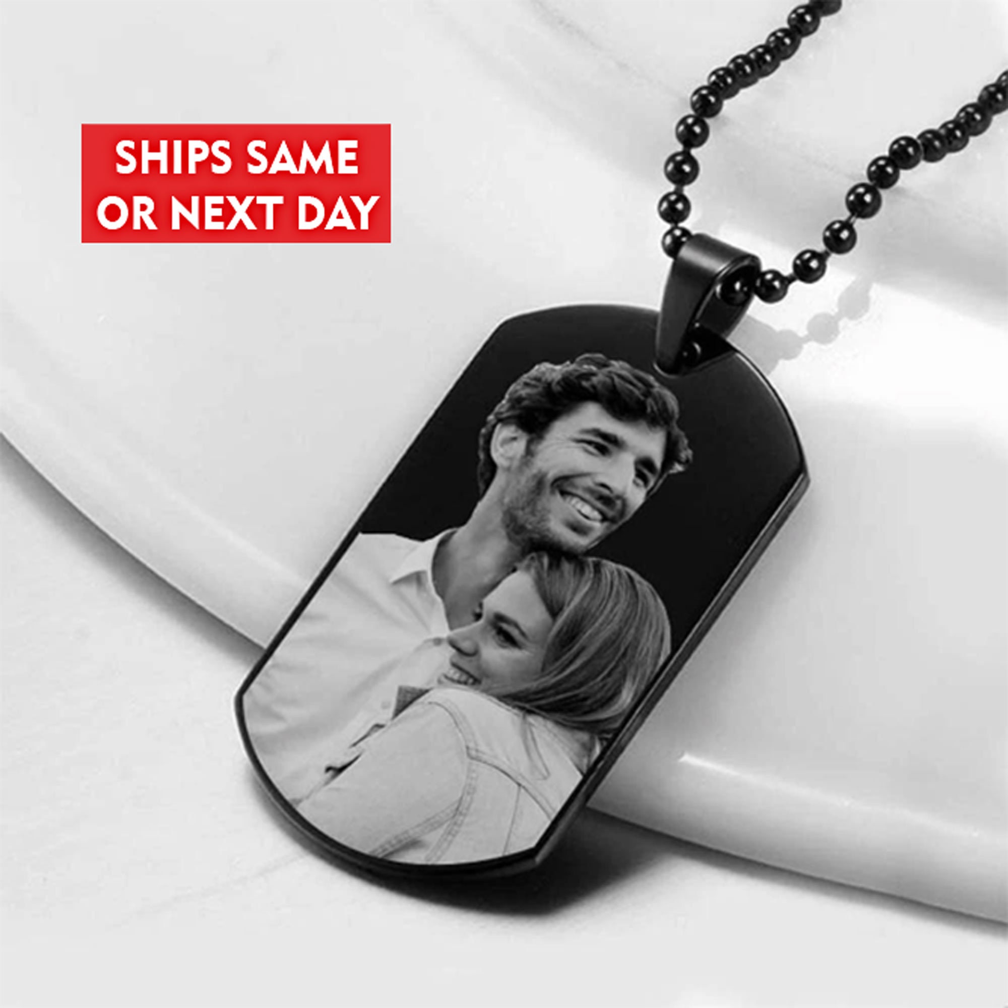  Engraved Stainless Steel Couples Picture Dog Tag