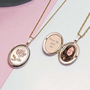 14K Gold Filled Rose Oval Photo Locket - 3/4 inch x 1 inch