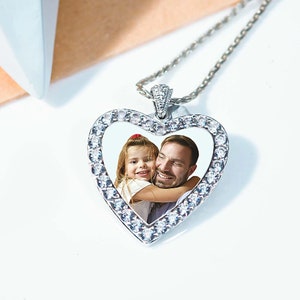 Pendentif photo coeur premium en argent sterling et cz