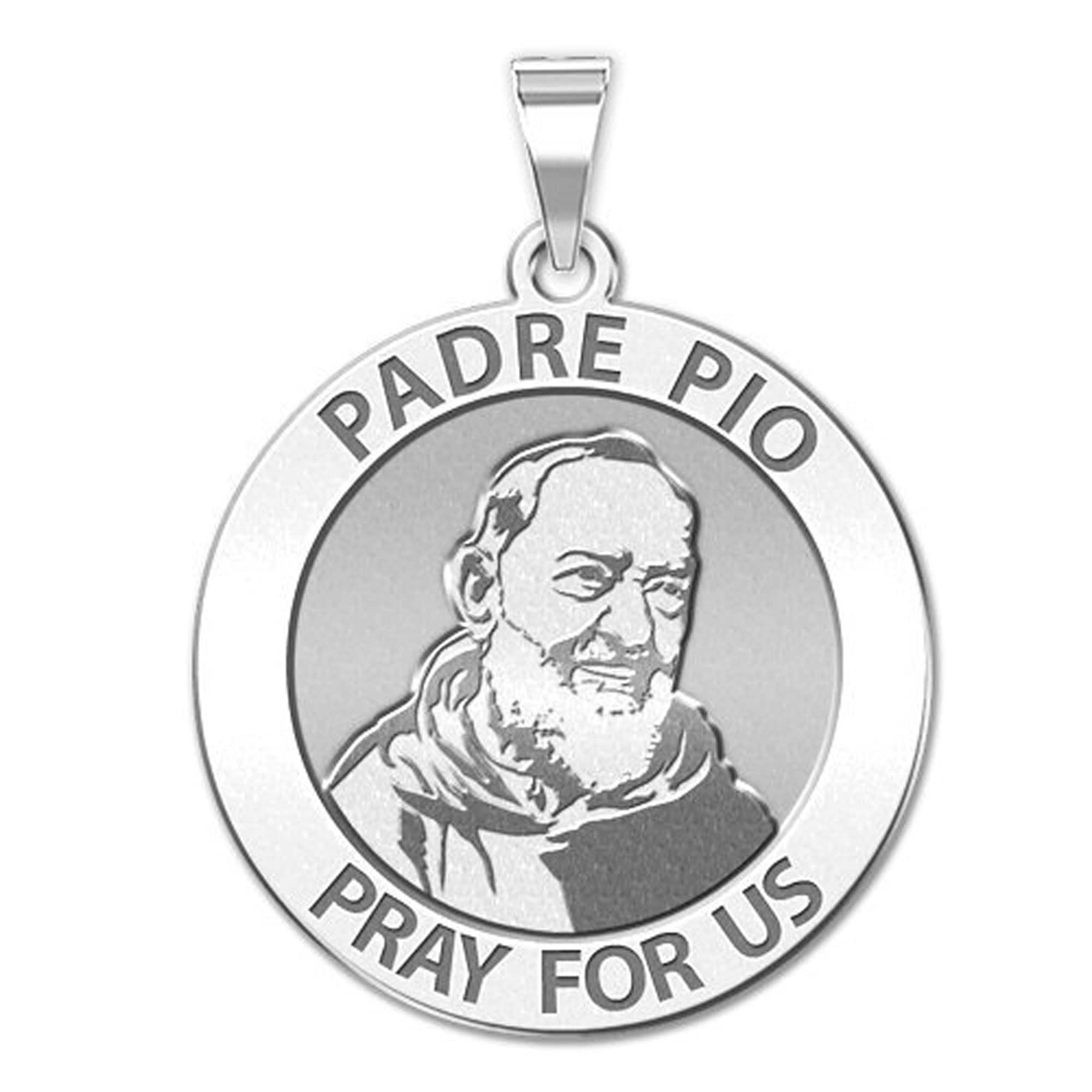 Médaille Saint Pio De Pietrelcina - Laiton Argenté - 32mm - Fabriqué En Italie
