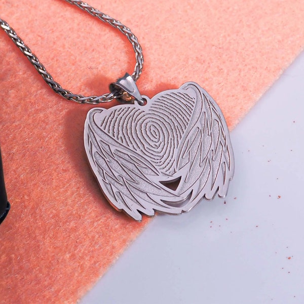 Custom Fingerprint Angel Wing Charm