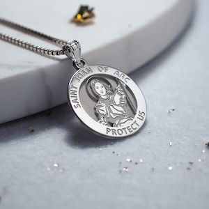 Joan of Arc Medal • St Joan of Arc Medal Necklace • Patron Saint Joan Round Religious Medal • St Joan of Arc Necklace