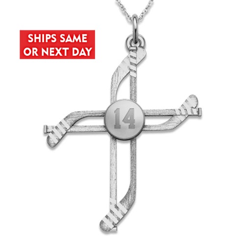 Hockey Stick Cross Pendant With Number 