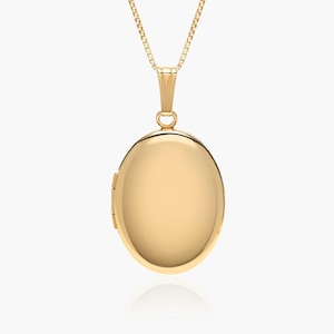 Medalhão de ouro maciço - Colar de medalhão 14k para mulheres - Medalhão oval de ouro personalizado com imagem - Medalhão de ouro maciço 14k